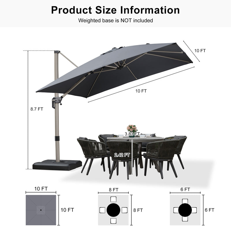 PURPLE LEAF Deluxe Aluminum Outdoor Patio Umbrella Square Cantilever Umbrellas