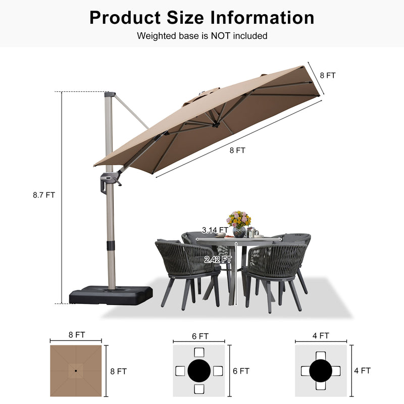 PURPLE LEAF Deluxe Aluminum Outdoor Patio Umbrella Square Cantilever Umbrellas