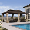 PURPLE LEAF  Outdoor Hardtop Gazebo Bronze Metal Frame Galvanized Steel Double Roof with Curtains and Netting for Patio Desk Backyard