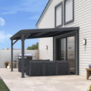 PURPLE LEAF  Outdoor Wall Mounted Hardtop Gazebo Metal Roof Patio Cover with Drainage System Outdoor Living Shelter for Backyard Lounge