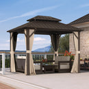 PURPLE LEAF Outdoor Hardtop Gazebo Bronze Metal Frame Galvanized Steel Double Roof with Lights-milky