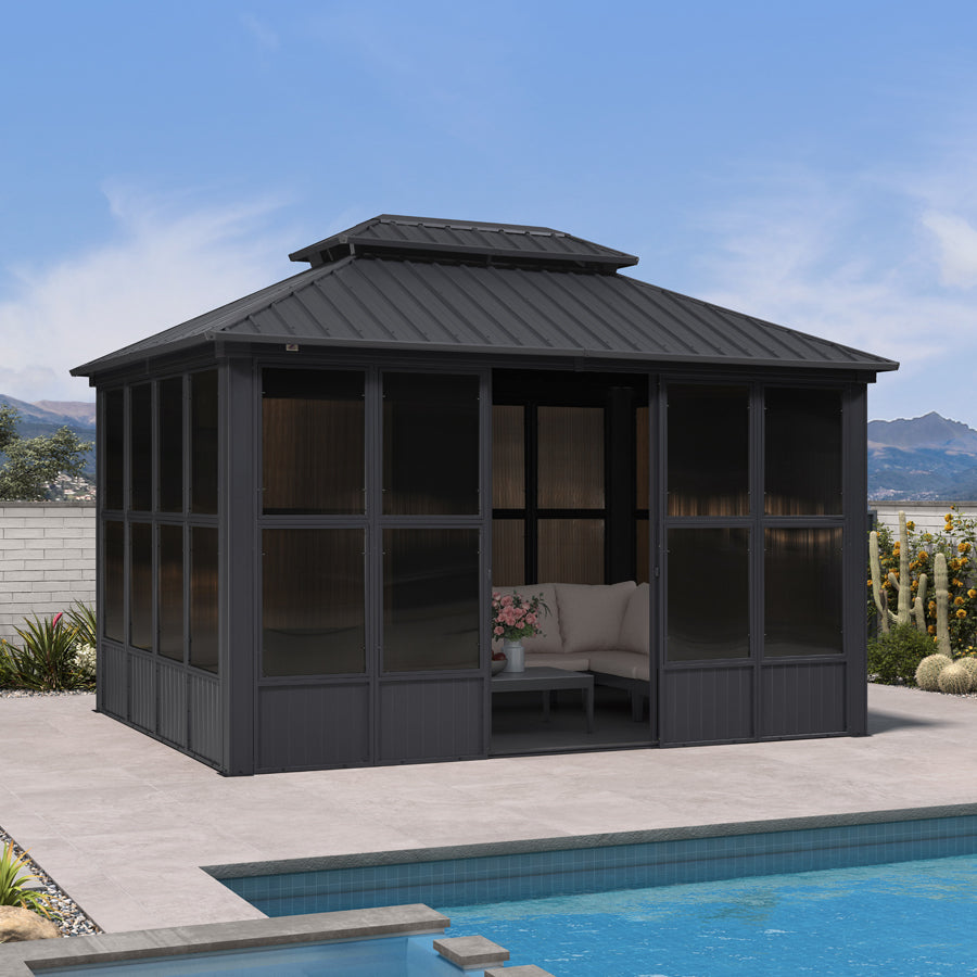Hardtop Gazebo Solarium | Galvanized Outdoor Sunroom