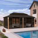 PURPLE LEAF Bronze Frame Sunroom Hardtop Gazebo Solarium Wood Grain Columns Galvanized Steel Double Roof All-Weather Screen House