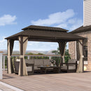 PURPLE LEAF  Outdoor Hardtop Gazebo Bronze Metal Frame Galvanized Steel Double Roof with Curtains and Netting for Patio Desk Backyard