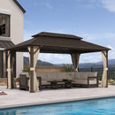 PURPLE LEAF  Outdoor Hardtop Gazebo Bronze Metal Frame Galvanized Steel Double Roof with Curtains and Netting for Patio Desk Backyard