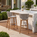 PURPLE LEAF Outdoor Bar Stool Set of 2 Modern Rattan Bar Chairs with Woven Rope Back Wicker Patio Barstools for Indoor Kitchen Garden