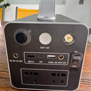 PURPLE LEAF portable power station: rear panel with AC, USB-C PD, USB-A, DC out, handle.