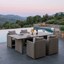 PURPLE LEAF Sanori Patio Dining Set Modern Large Weather-Resistant Table and Aluminum Chairs with Cushions for Garden Beige
