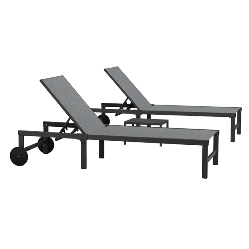 PURPLE LEAF Outdoor Chaise Lounge Chairs Set Recliner Aluminum Adjustable Chair with Wheels and Table for Poolside Beach Patio Reclining Sunbathing Lounger