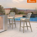 PURPLE LEAF Patio Sunbrella Bar Stools Set of 2  Rattan Bar Aluminum Bar Stool Outdoor Barstools with Back and Cushion for Garden Kitchen Island