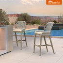 PURPLE LEAF Patio Sunbrella Bar Stools Set of 2  Rattan Bar Aluminum Bar Stool Outdoor Barstools with Back and Cushion for Garden Kitchen Island