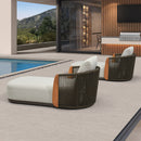 PURPLE LEAF Hailar Olefin Patio Chaise Lounge Chair , Upholstered Pool Lounge Chairs for Outdoor with Teak Armresfor Deck, Pool, Lawn, Garden, Courtyard, Porch, Khaki