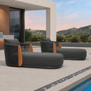 PURPLE LEAF Hailar Olefin Patio Chaise Lounge Chair , Upholstered Pool Lounge Chairs for Outdoor with Teak Armresfor Deck, Pool, Lawn, Garden, Courtyard, Porch, Khaki