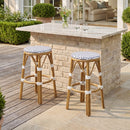 PURPLE LEAF Patio Round Bar Stools Set of 2 Outdoor Backless Barstools Woven Rattan Bar Chair  for Indoor Kitchen Island Bistros Cafe Restaurant