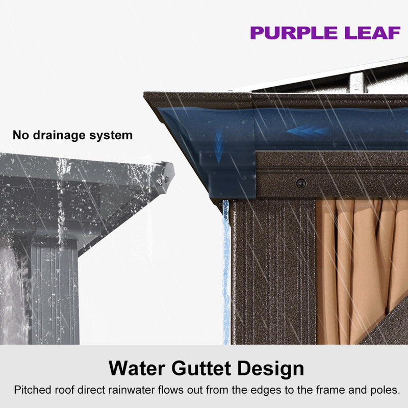 PURPLE LEAF 12' x 20' Large Outdoor Hardtop Gazebo for Patio Backyard with Double Bronze Hard Roof and Khaki Curtains