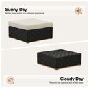 Purple Leaf Griffin classical patio ottoman with black woven frame and light beige cushion, aluminum frame.