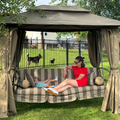 PURPLE LEAF 3 Person Outdoor Patio Porch Swing Gazebo with Netting & Gazebo Curtains with Canopy Swings for Adults