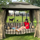 PURPLE LEAF 3 Person Outdoor Patio Porch Swing Gazebo with Netting & Gazebo Curtains with Canopy Swings for Adults