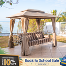 PURPLE LEAF 3 Person Outdoor Patio Porch Swing Gazebo with Netting & Gazebo Curtains with Canopy Swings for Adults
