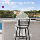 PURPLE LEAF Patio Counter Height Bar Stools Set of 2 Metal Bar Chairs with Back Wicker Woven Stools for Kitchen Island Pool Garden Outdoor Barstools