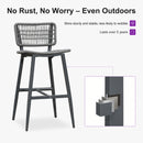 PURPLE LEAF Patio Counter Height Bar Stools Set of 2 Metal Bar Chairs with Back Wicker Woven Stools for Kitchen Island Pool Garden Outdoor Barstools