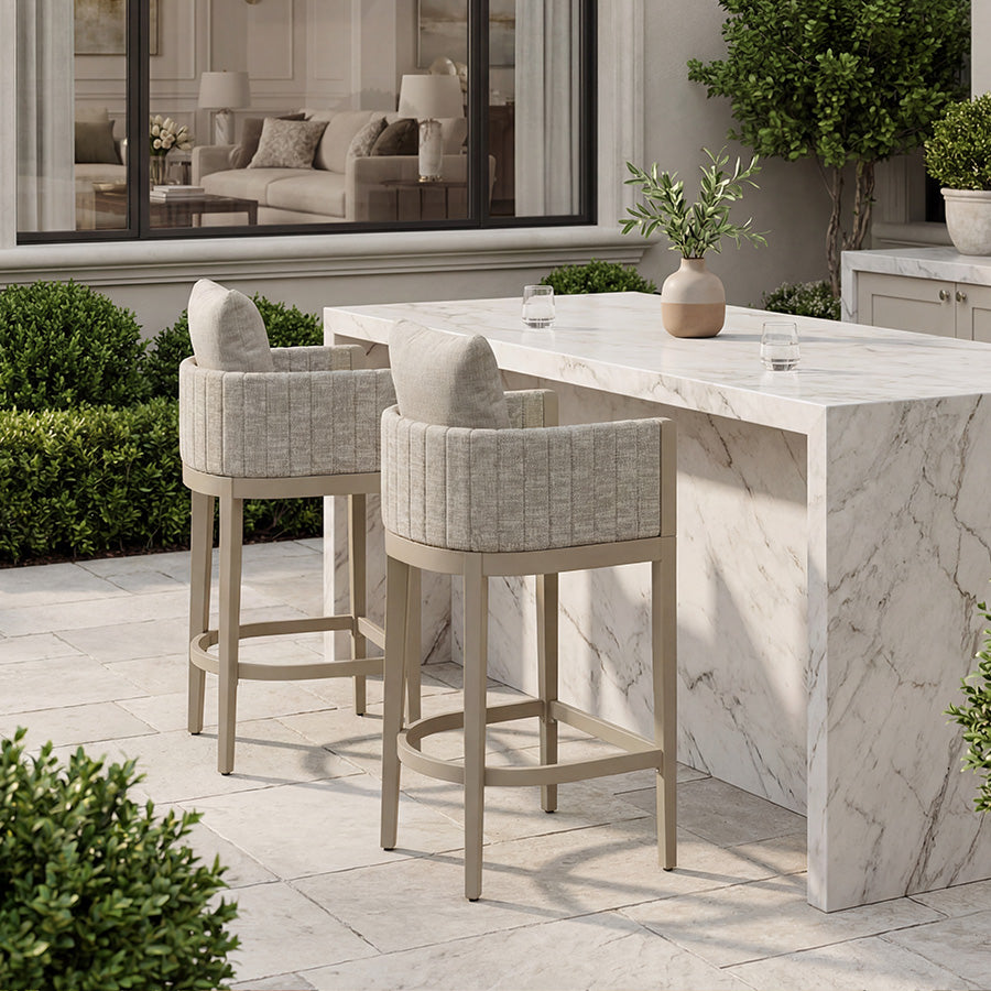 Sanori Outdoor Bar Stools Set 2 Modern Olefin Weaving Bar Chairs Backrest Pillow Patio Poolside or Indoor