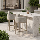 PURPLE LEAF Sanori Outdoor Bar Stools Set of 2 Modern Olefin Weaving Bar Chairs with Backrest Pillow for Patio, Poolside or Indoor