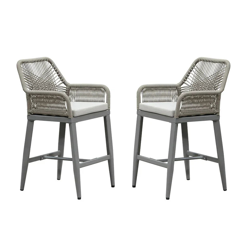Open Box | PURPLE LEAF Modern Bar Stools Set of 2, Aluminum Bar Stool with Cushion for Indoor and Outdoor, Kitchen Island