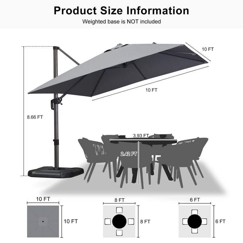 PURPLE LEAF Economical Square Outdoor Patio Umbrella Rectangle Cantilever Umbrella