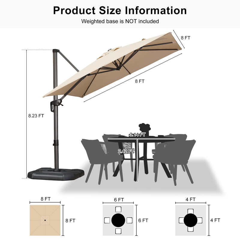 PURPLE LEAF Economical Square Outdoor Patio Umbrella Rectangle Cantilever Umbrella