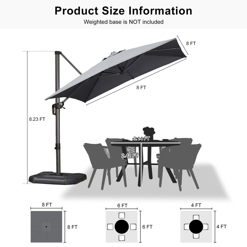 PURPLE LEAF Economical Square Outdoor Patio Umbrella Rectangle Cantilever Umbrella