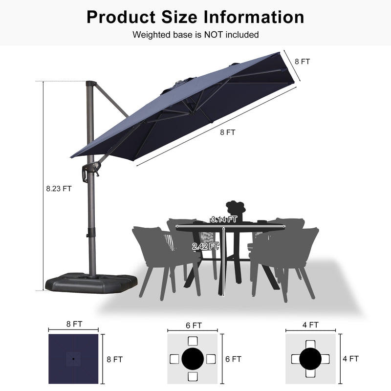 PURPLE LEAF Economical Square Outdoor Patio Umbrella Rectangle Cantilever Umbrella