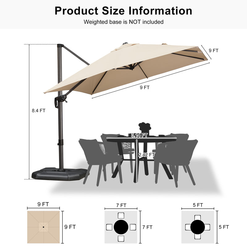 PURPLE LEAF Economical Square Outdoor Patio Umbrella Rectangle Cantilever Umbrella