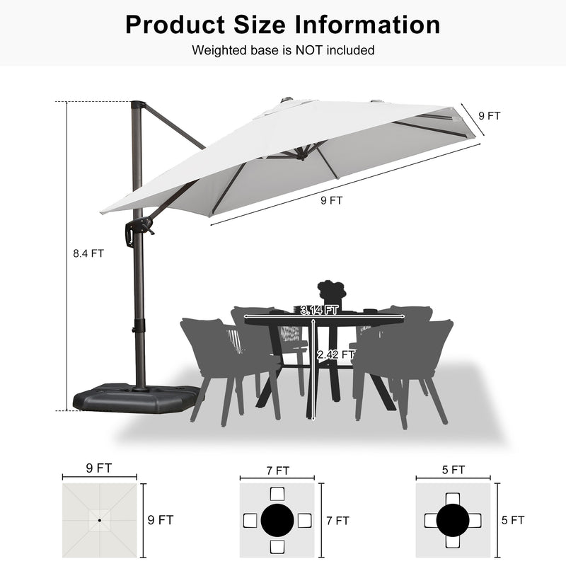 PURPLE LEAF Economical Square Outdoor Patio Umbrella Rectangle Cantilever Umbrella