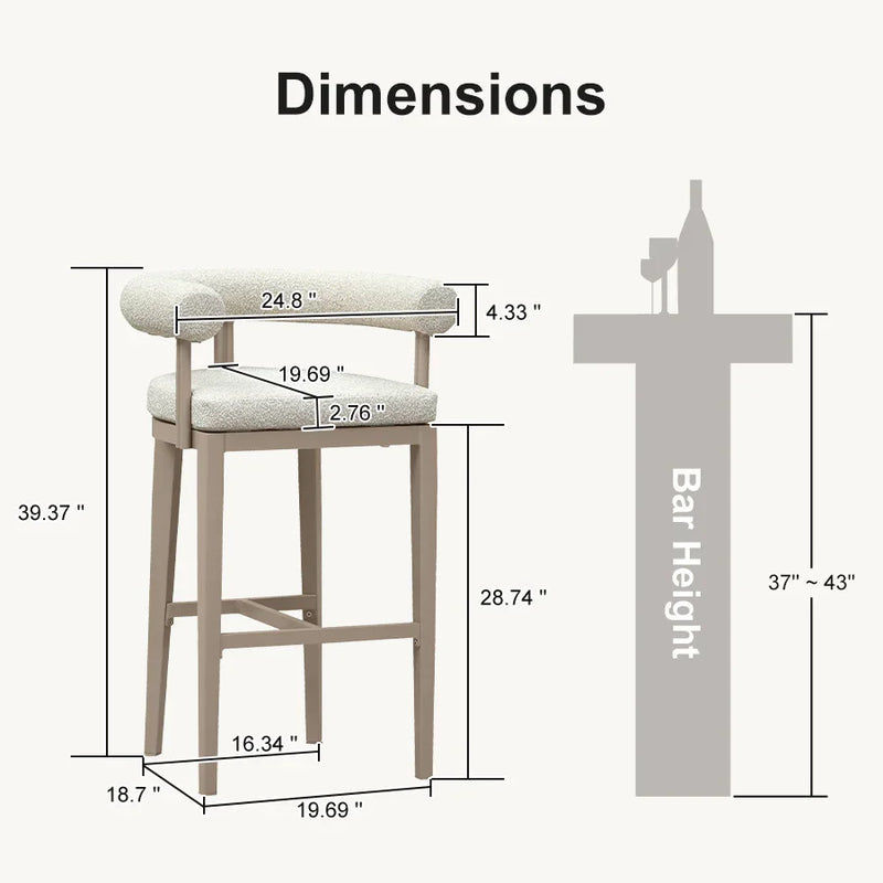 PURPLE LEAF Outdoor Bar Stools Set of 2 Modern Olefin Upholstered Barstools with Back and Armrest Bar Chairs for Garden Kitchen Island