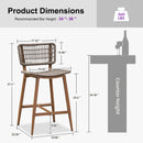 PURPLE LEAF Patio Counter Height Bar Stools Set of 2 Metal Bar Chairs with Back Wicker Woven Stools for Kitchen Island Pool Garden Outdoor Barstools
