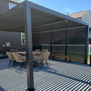 PURPLE LEAF Athena Louvered Pergola Grey Outdoor Aluminum Pergola with Shutter Wall Adjustable Gazebo Rainproof for Patio Deck Garden