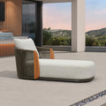 PURPLE LEAF Hailar Olefin Patio Chaise Lounge Chair , Upholstered Pool Lounge Chairs for Outdoor with Teak Armresfor Deck, Pool, Lawn, Garden, Courtyard, Porch, Khaki