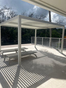 PURPLE LEAF Athena Louvered Pergola Modern White Pergola with Adjustable Roof for Deck Backyard Garden