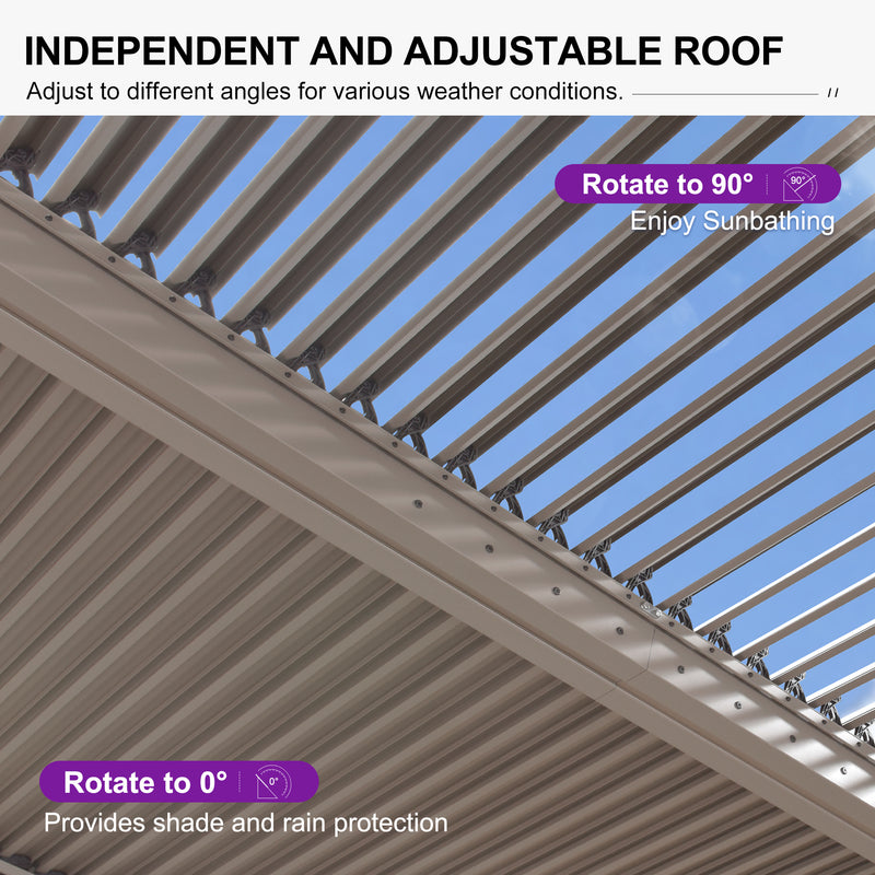 PURPLE LEAF Athena Louvered Pergola Modern Champagne Pergola with Adjustable Roof for Deck Backyard Garden