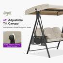PURPLE LEAF Outdoor Porch Swing with Stand, 3-seat Swing Chair