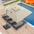 PURPLE LEAF 9'X12' SUNBRELLA Premium Fabric Patio Cantilever Grey Aluminum Spectrum Sand Umbrella – UV 50+ professional, heavy-duty sun protection that blocks UV rays impeccably. Paired with matching loungers in the same color, savor cool and leisurely moments by the pool.