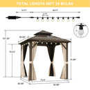 PURPLE LEAF  Outdoor Hardtop Gazebo Bronze Metal Frame Galvanized Steel Double Roof with String Lights