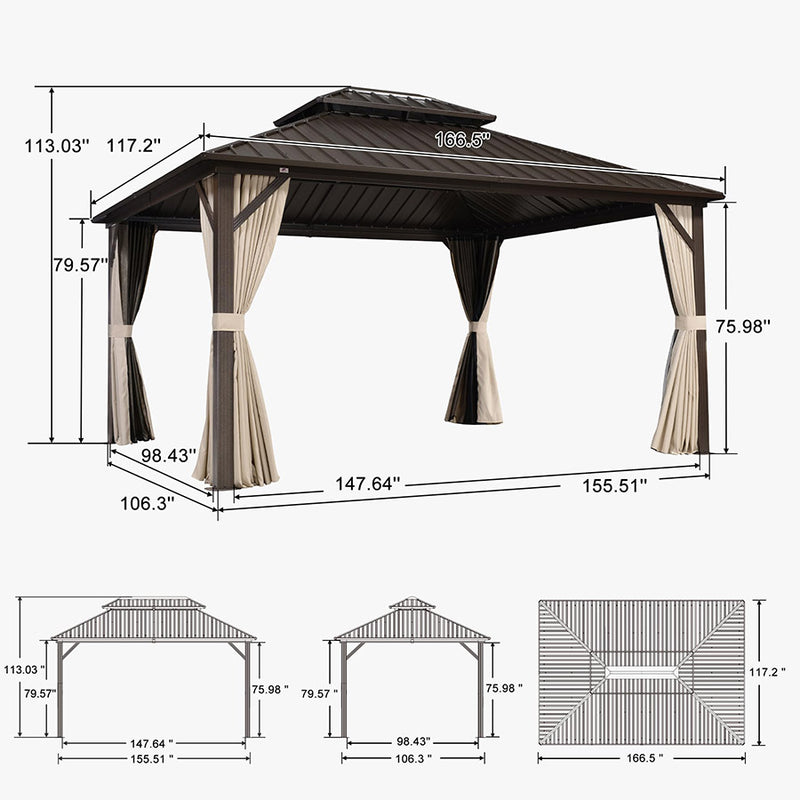 PURPLE LEAF  Outdoor Hardtop Gazebo Bronze Metal Frame Galvanized Steel Double Roof with Lights-clear