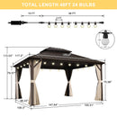 PURPLE LEAF  Outdoor Hardtop Gazebo Bronze Metal Frame Galvanized Steel Double Roof with String Lights