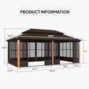 PURPLE LEAF Bronze Frame Sunroom Hardtop Gazebo Solarium Wood Grain Columns Galvanized Steel Double Roof All-Weather Screen House