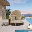 PURPLE LEAF Outdoor Round Daybed Chaise Lounge with Adjustable Canopy for Patio, Olefin fabric cover, thickened seat and back cushion, adjustable canopy, all weather aluminum frame, elegant wicker design