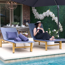 PURPLE LEAF Extra Large Patio Chaise Lounge French Outdoor Wicker Lounger Matte Teak Aluminum Frame 771LBS Capacity PE Rattan Adjustable Backrest for Pool Garden Beach Backyard