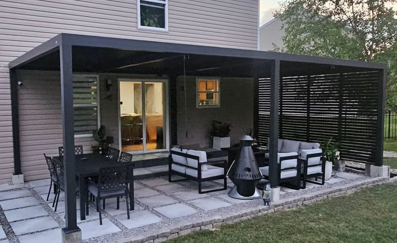 PURPLE LEAF Athena Louvered Pergola Grey Outdoor Aluminum Pergola with Shutter Wall Adjustable Gazebo Rainproof for Patio Deck Garden