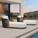 PURPLE LEAF Hailar Olefin Patio Chaise Lounge Chair , Upholstered Pool Lounge Chairs for Outdoor with Teak Armresfor Deck, Pool, Lawn, Garden, Courtyard, Porch, Khaki